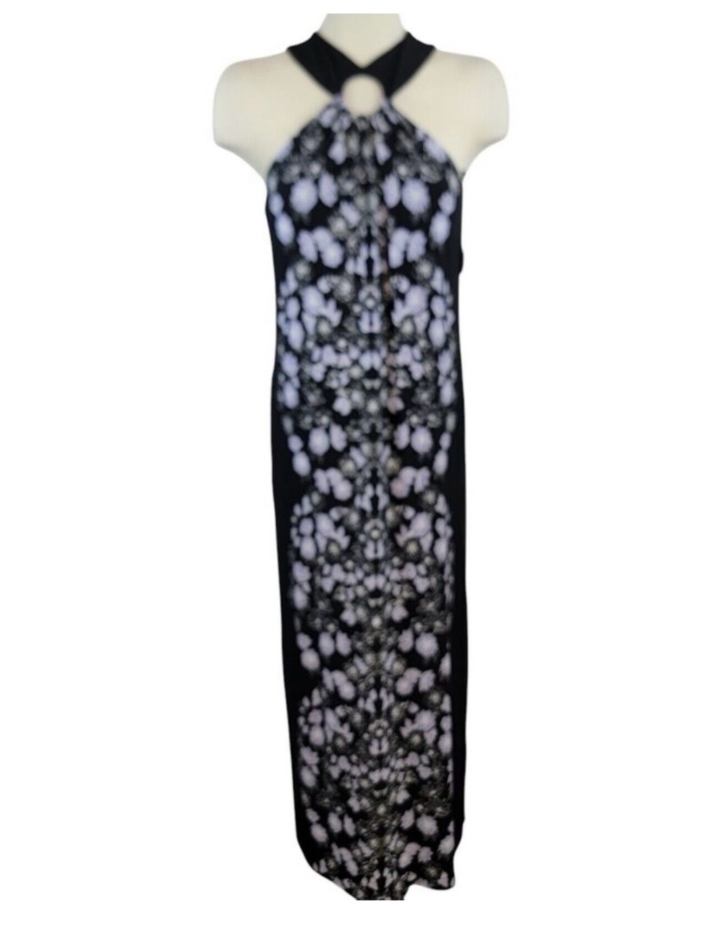 Soma Dress Black Floral High Neck Halter Ring Pockets